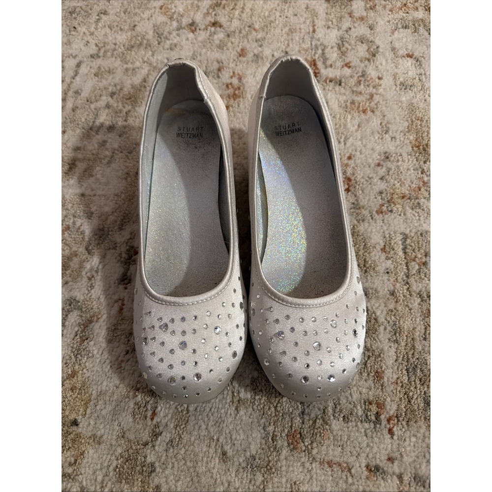 Stuart Weitzman Satin Gems Sparkle Heels silver white girls size 3 formal